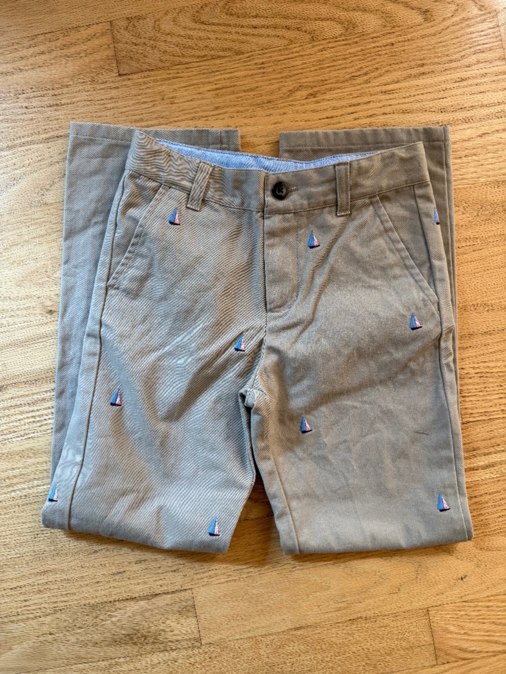 Janie and Jack Size 8 Boys Khaki Pants with embroidered sailboats